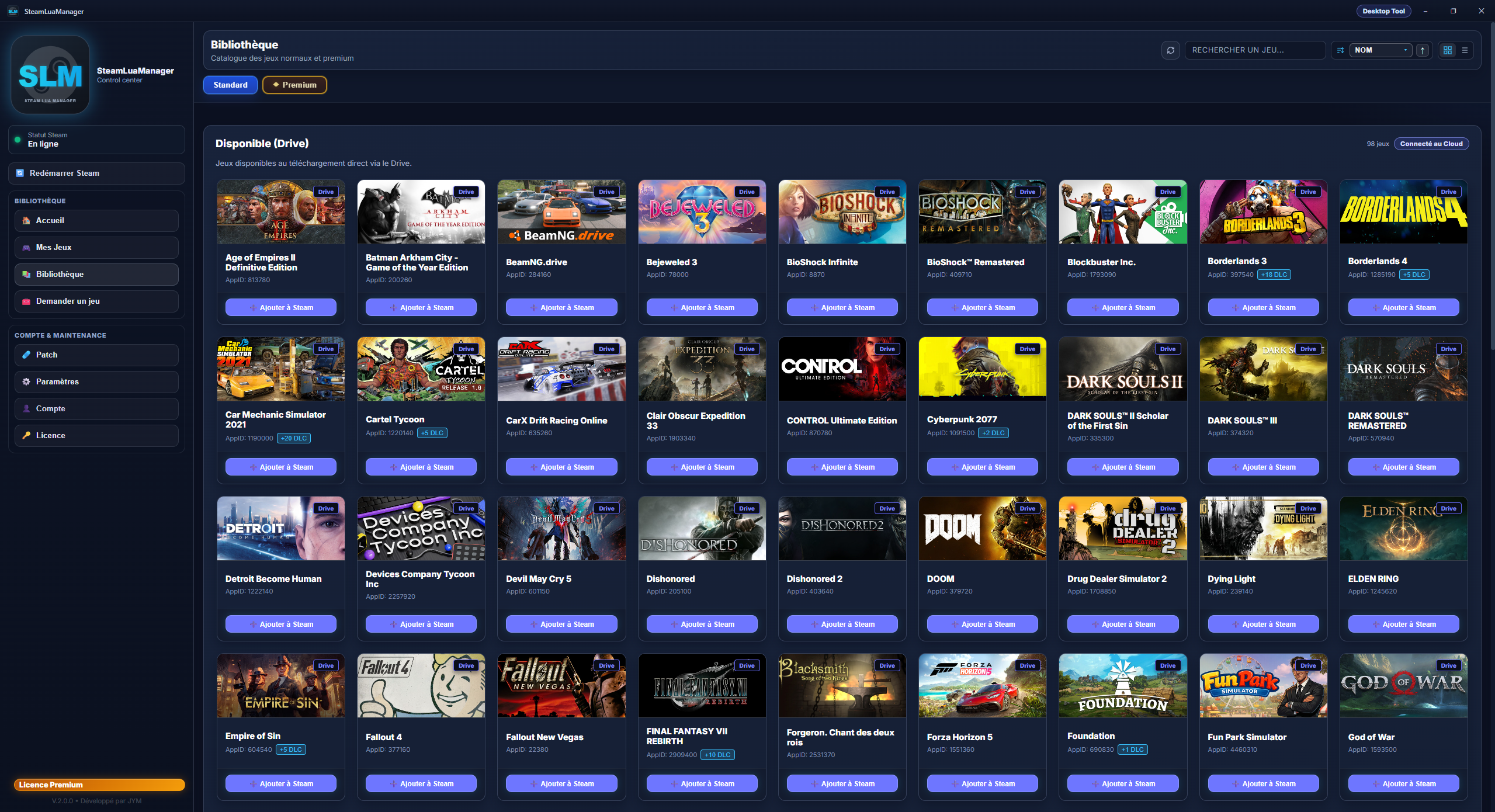 Vue Bibliotheque de SteamLuaManager